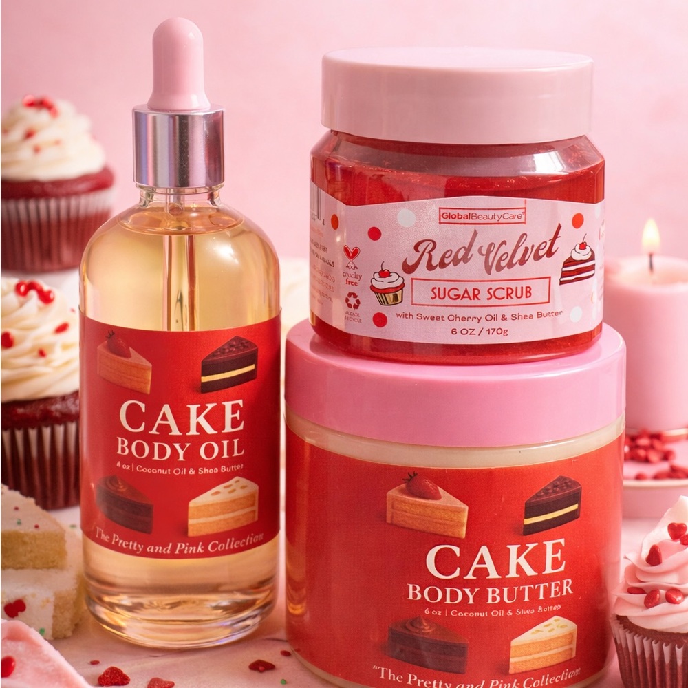 Red Velvet Sugar Scrub, Body Oil, and Body Butter Set